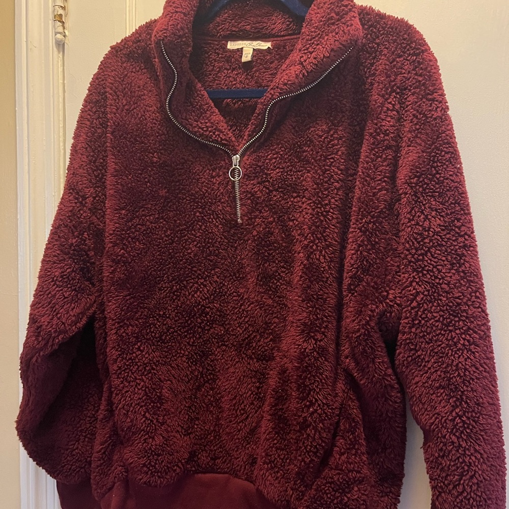 Express Rich Burgundy Sherpa Pullover